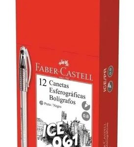 Caneta Faber Castell Ice 061 0.8mm Preta Esferográfica C/12 Unidades