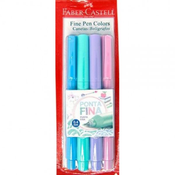 CANETA FABER CASTELL INDELEVEL FINE PEN 0.4 04 CORES PASTEIS FPB/TPZF