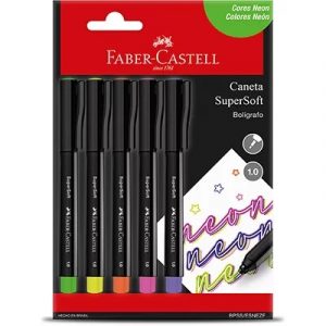 Caneta Hidrográfica Faber Castell SuperSoft 1.0 Neon Blister 5 Unidades