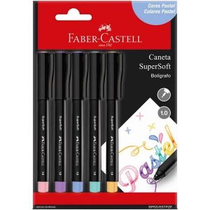 Caneta Hidrográfica Faber Castell SuperSoft 1.0 Pastel Blister 5 Unidades BPSSESTPZF