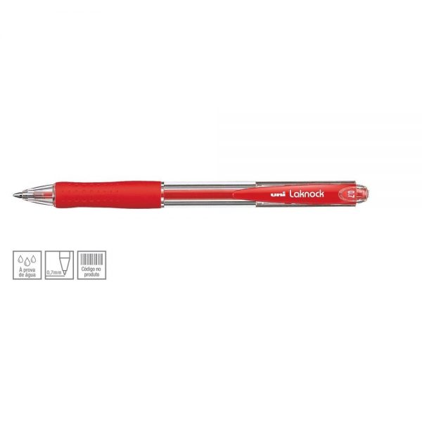 Caneta Laknock Retrátil 0.7 mm Vermelho Uni-Ball