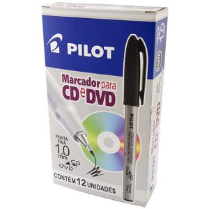 Caneta Maracador Permanente Para CD/DVD Pilot 1.0 Preto C/12 Unidades