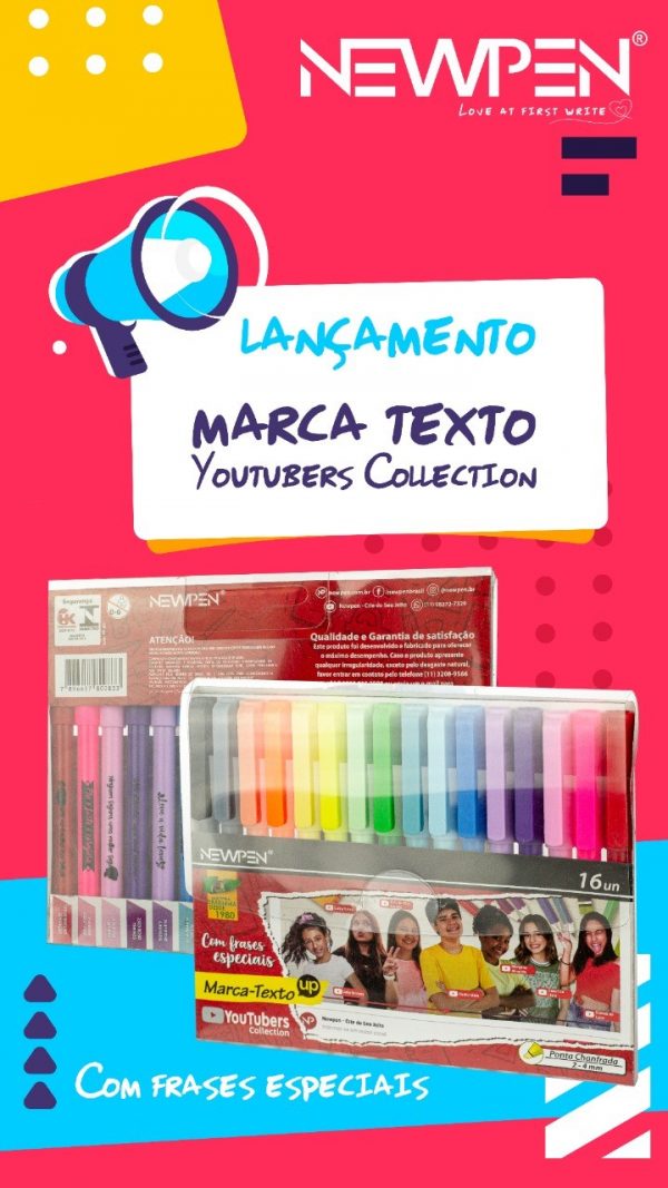 CANETA MARCA TEXTO NEWPEN YOUTUBERS COLLECTION FRASES ESPECIAIS 16 CORES