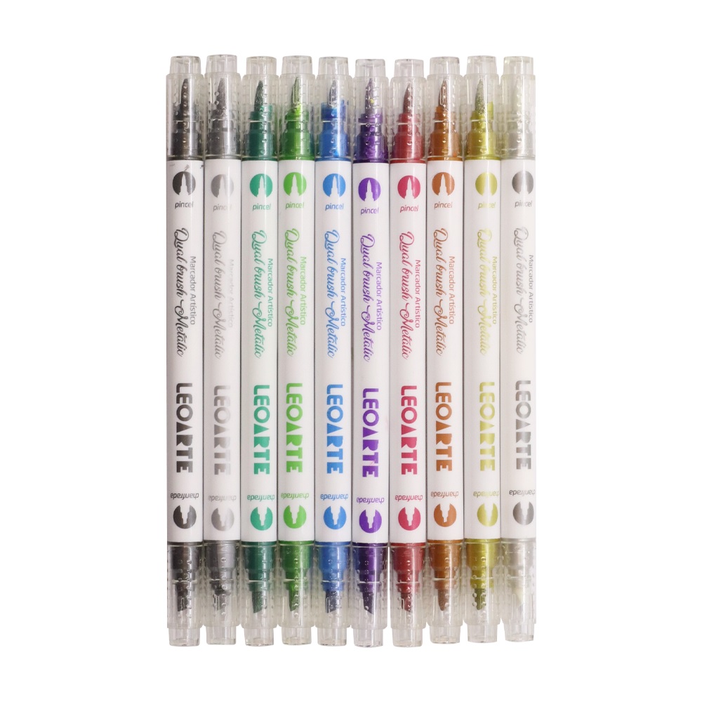 CANETA MARCADOR ARTISTICO LEOLEO DUAL BRUSH 12 CORES 96142
