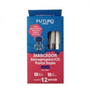Caneta Marcador Futuro CD DVD Retroprojetor Ponta Dupla Azul C/12 Unidades FO272211