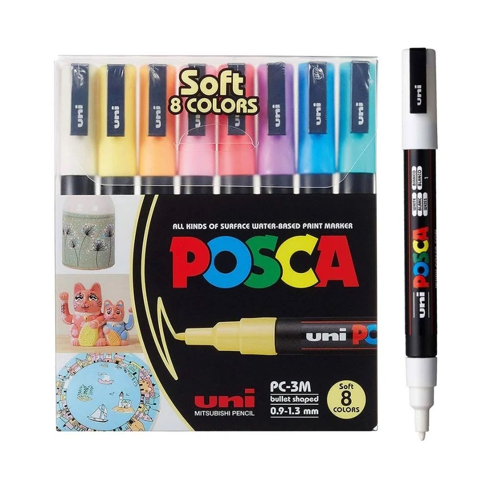 Caneta Marcador Posca PC-3M Soft Colors C/ 8 Cores - Uniball