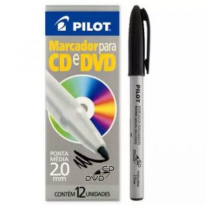 Caneta Pilot Para CD/DVD 2.0 Preto Marcador Permanente C/12 Unidades