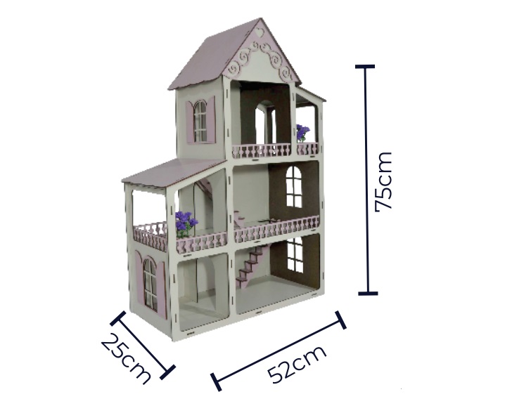 Casinha de Boneca de MDF Branca e Roxa - 21 x 47 x 60 cm - Palácio das  Artes e Essências