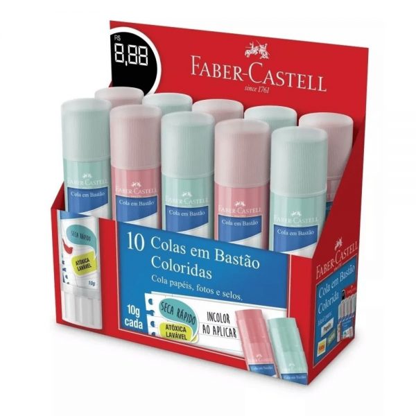 COLA BASTAO FABER CASTELL 10GRS COLORIDA CX10 OF/8110COLORS