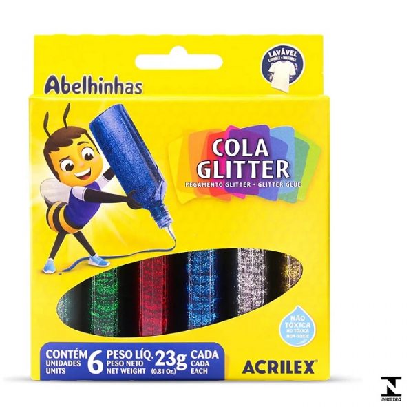 Cola Colorida Acrilex C/Gliter 6 Cores 02923