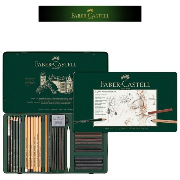 Conjunto Lápis Monocromático Faber-Castell Estojo Metal 33 peças 112977