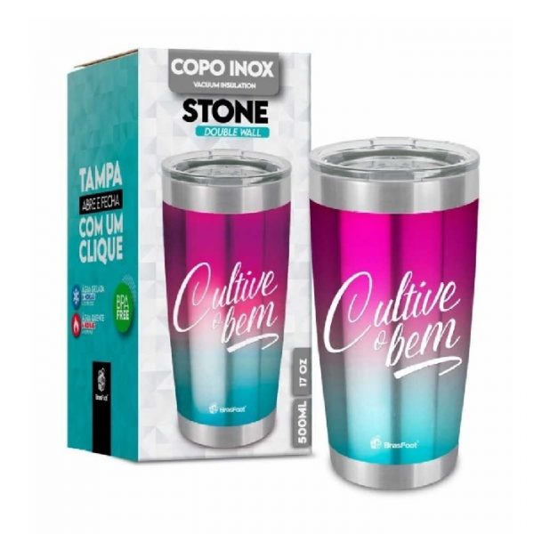 Copo Térmico Stone Cultive o Bem Com Tampa 500ml 11065