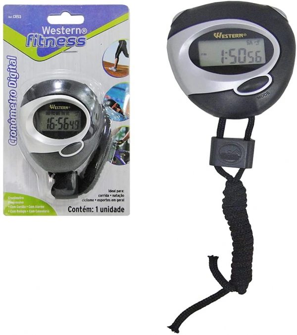 Cronômetro Digital Esportivo 7CM c/ Alarme, Relógio e Data Preto e Prata Wester CR53