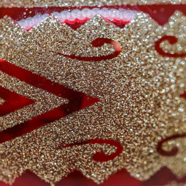 Enfeite De Natal Bola Decorada 8cm Com Glitter Losangos Vermelho/Dourado 1 Unidade Magizi 25387
