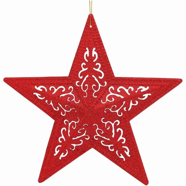 Enfeite De Natal Estrela Filigrana Glitter Dourado ou Vermelho 20cm - Magizi 18885