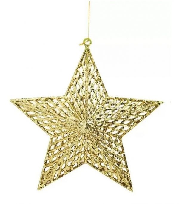 Enfeite De Natal Estrela Glitter Vazada Dourado 18cm - Magizi 21219