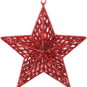 Enfeite De Natal Estrela Glitter Vazada Vermelho 18cm - Magizi 21218