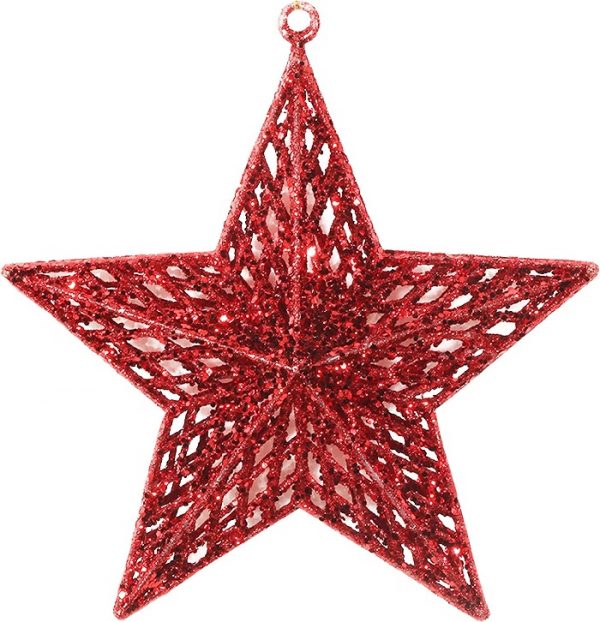 Enfeite De Natal Estrela Glitter Vazada Vermelho 18cm - Magizi 21218