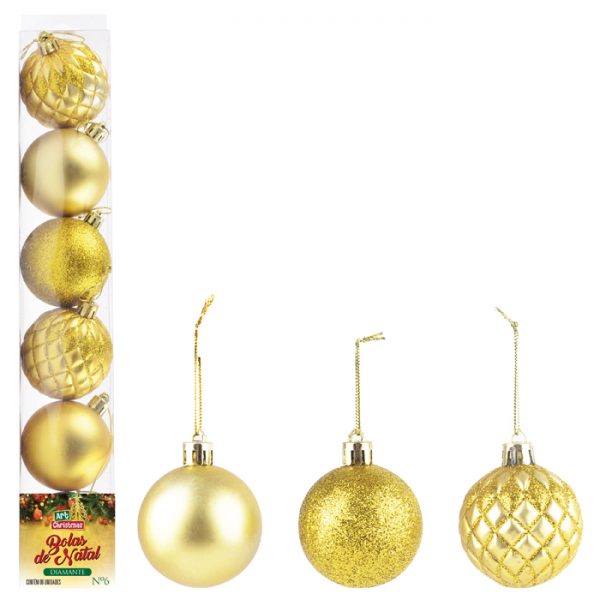 Enfeite Natal Bolas Diamante Dourada 06cm c/ 6 Unidades - Art Christmas