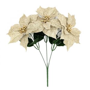 Enfeite Natal Bouquet Bico De Papagaio Linho Dourado 35cm - Magizi 26053