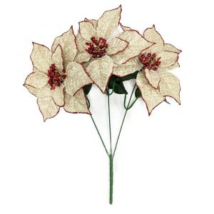 Enfeite Natal Bouquet Bico De Papagaio Linho Glitter Vermelho 35cm - Magizi 26039