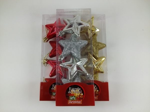 Enfeite Natal Estrela Glitter 07cm C/4 Unidades Sortidas - Art Christmas