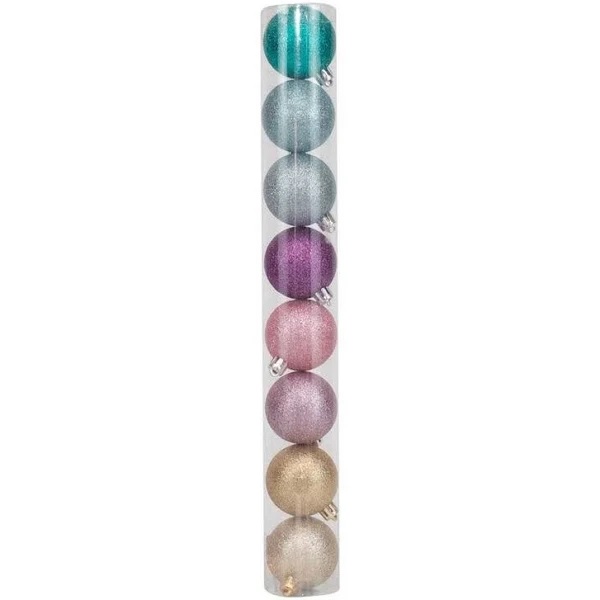 Enfeite Natal Kit C/8 Bolas Glitter Rainbow Coloridas 8cm - Cromus 1020211