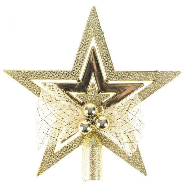 Enfeite Natal Ponteira Estrela Com Laço 13cm Dourado - Art Christmas