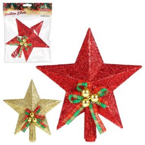 Enfeite Natal Ponteira Estrela Glitter Com Laço 15cm Sortidas - Art Christmas Z5122BS763