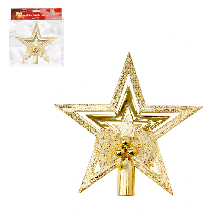 Enfeite Natal Ponteira Estrela Com Laço 13cm Dourado - Art Christmas  Z5199BS767 - Papelaria Criativa