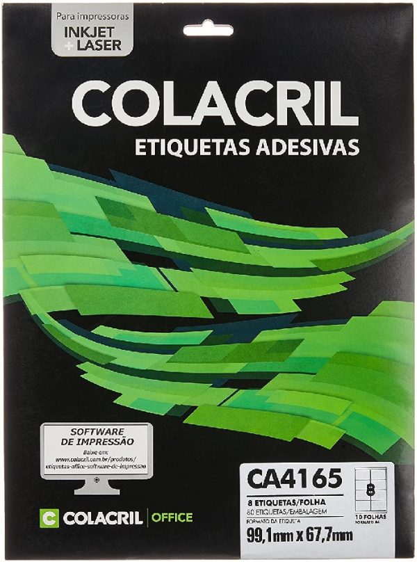 Etiqueta Adesiva A4 InkJet e Laser 99,1x67,7mm Branco CA4165 C/10Fls