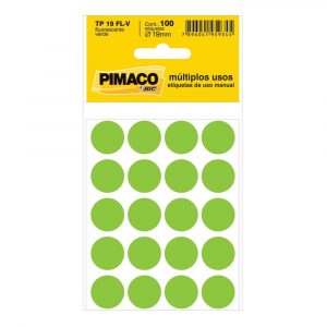 Etiqueta Adesiva Redonda 19mmFluorescente Verde Pimaco com 100 unidades
