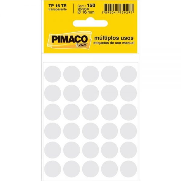 Etiqueta Adesiva TP-16 Transparente 16mm com 150 etiquetas - Pimaco