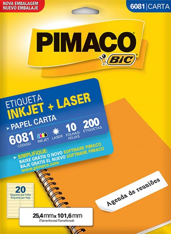 ETIQUETA PIMACO CARTA LASER 6081 N20 10FLS 25X4X101,6MM