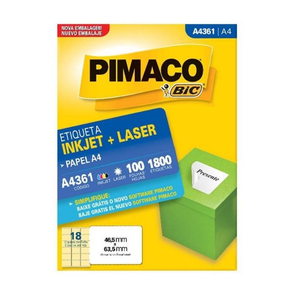 Etiqueta Pimaco Ink Jet A4 A4361 N18 100Fls 46,5X63,5mm