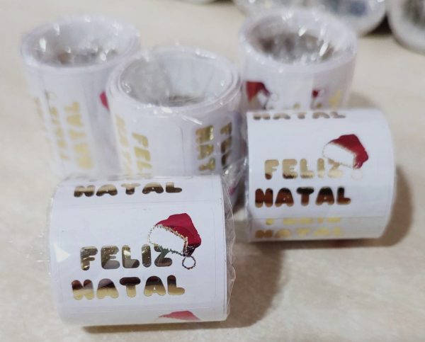 Etiquetas Adesivas Comemorativas Para Presente Feliz Natal Gorro Rolo 100 Unidades