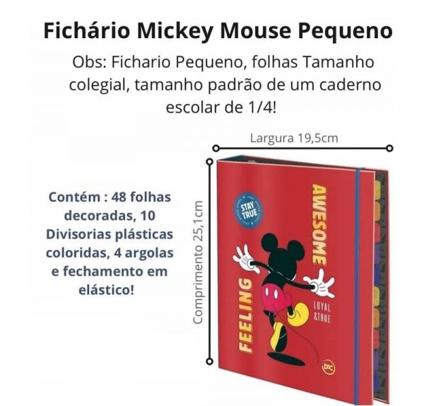 Fichário Colege Com Elástico Mickey Mouse 48 Folhas Dac 3763