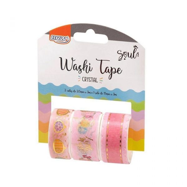 Fita Adesiva Brw Washi Tape Cristal Rosa 10mmx3m | 15mmx3 | 20mmx3m WT0451