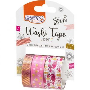 Fita Adesiva Brw Washi Tape Shine Flamingo 10mmx3m | 15mmx3 | 20mmx3m WT0403