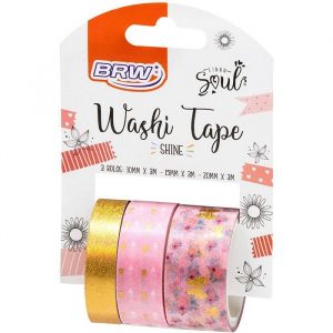 Fita Adesiva Brw Washi Tape Shine Rosa 10mmx3m | 15mmx3 | 20mmx3m WT0401