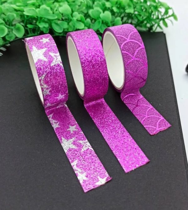 Fita Adesiva MJ Washi Tape Glitter Sortidas 15mmx3m 3 Rolos MJJ2461350