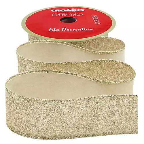 Fita Presente Aramada 38mm Glitter Nude Metro - Cromus 1026274