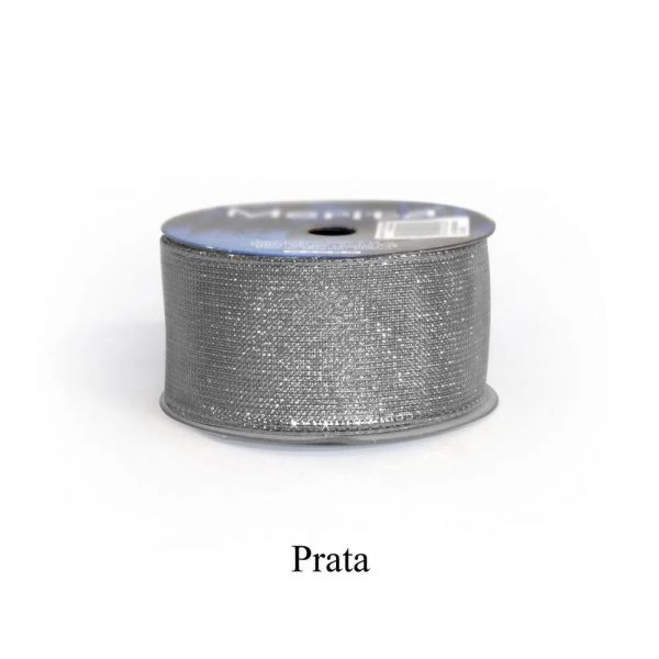 Fita Presente Aramada 38mm Prata Metro - Merita FM9307/38S