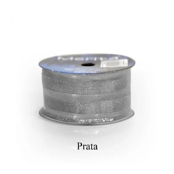 Fita Presente Aramada 38mm Prata Metro - Merita FM9334/38S