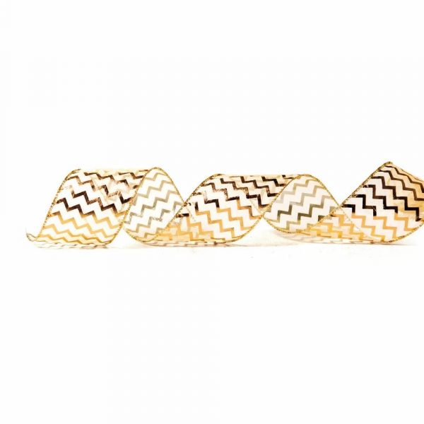 Fita Presente Aramada 38mm Voal Missoni Zigzag Ouro Metro - Cromus 1640965