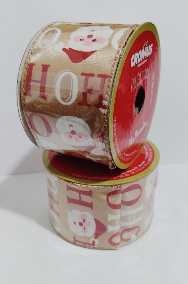 Fita Presente Aramada 63mm Lisa Ho Ho Noel Rolo 9,14Mts - Cromus 1641399