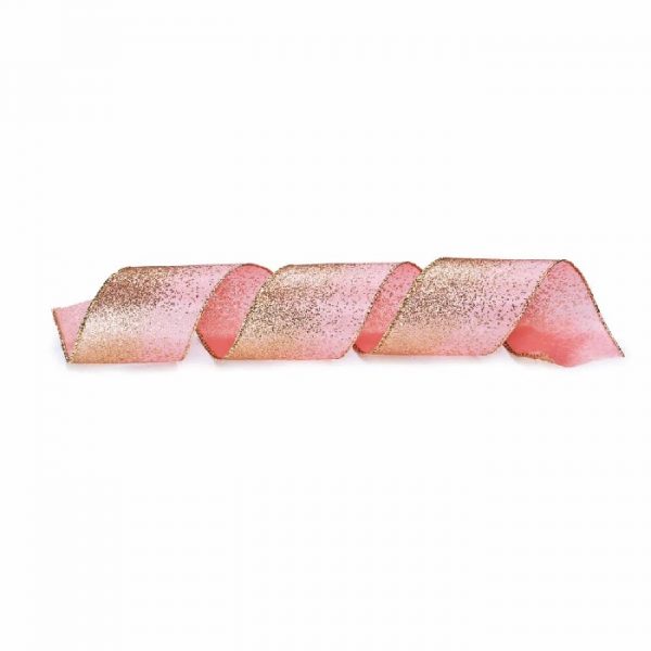 Fita Presente Aramada 63mm Tecido Rosa Glitter Ouro Metro - Cromus 1594631