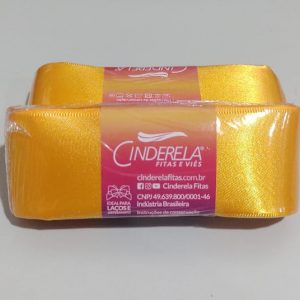 Fita Presente Cetim Cinderela Amarelo Ouro 005 38mm N°9 Rolo 10 Metros