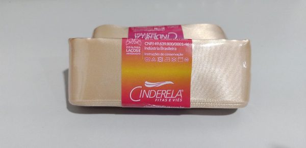 Fita Presente Cetim Cinderela Champagne 030 38mm N°9 Rolo 10 Metros