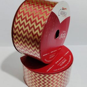 Fita Presente Cetim Cinderela Chevron Vermelho 697 38mm N°09 Metro